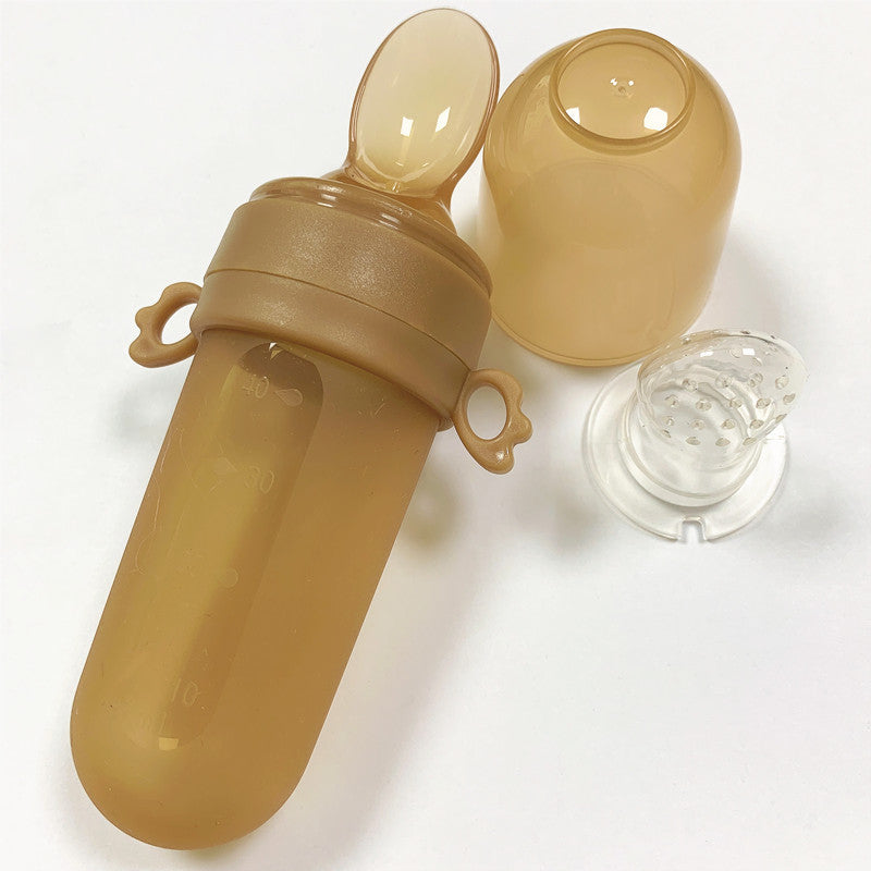 Baby Rice Cereal Feeding Bottle - Silicone Squeeze Spoon with Net Pocket