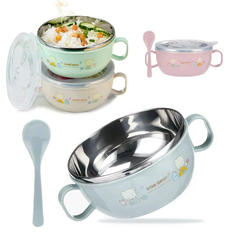Cartoon Stainless Steel Baby Bowl Set - BPA Free 300ml with Spoon