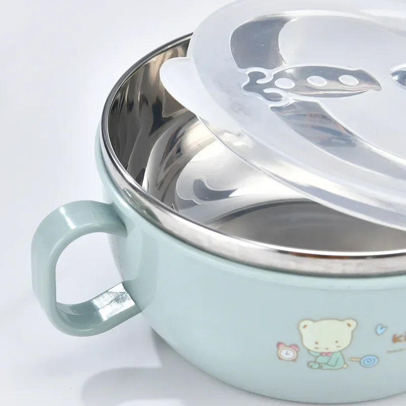 Cartoon Stainless Steel Baby Bowl Set - BPA Free 300ml with Spoon