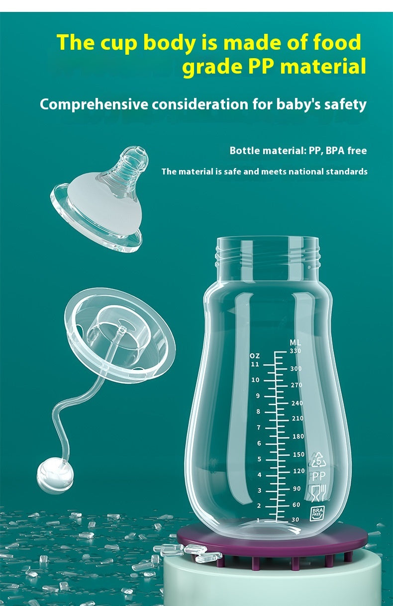 Baby Straw Bottle with Handles - Wide Mouth PP Plastic Sippy Cup