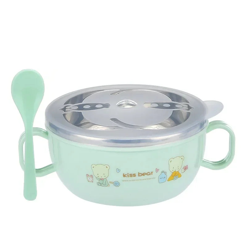 Cartoon Stainless Steel Baby Bowl Set - BPA Free 300ml with Spoon