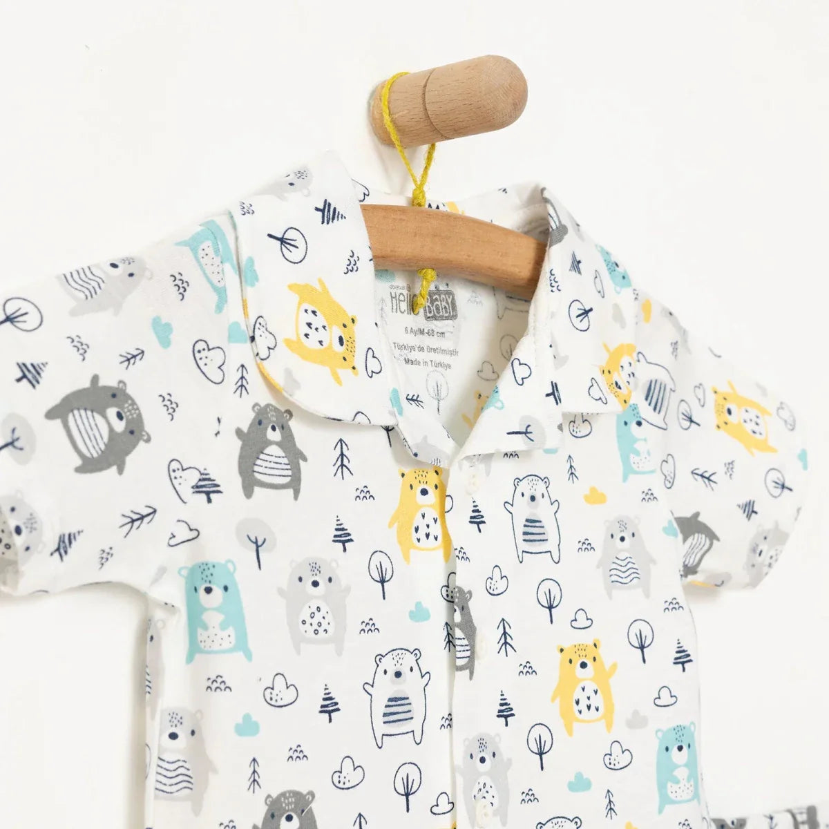 HelloBaby Boys Short Sleeve Pyjamas Set Animal with Buttons Shirt Collar Short Leg Short Sleeve - Ecru