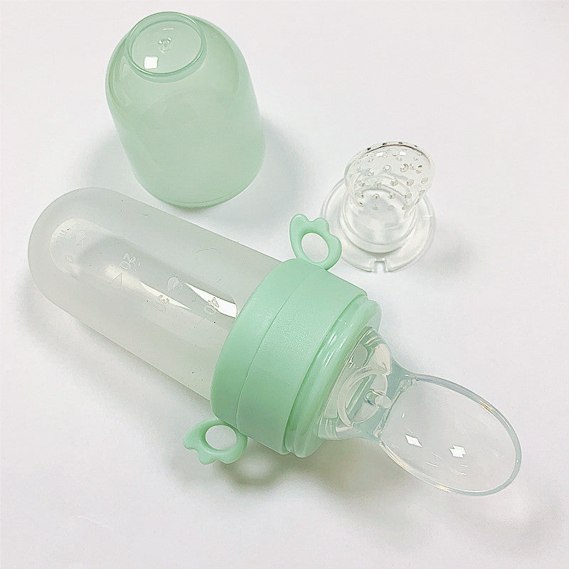 Baby Rice Cereal Feeding Bottle - Silicone Squeeze Spoon with Net Pocket