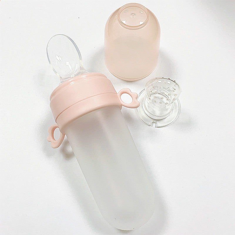 Baby Rice Cereal Feeding Bottle - Silicone Squeeze Spoon with Net Pocket