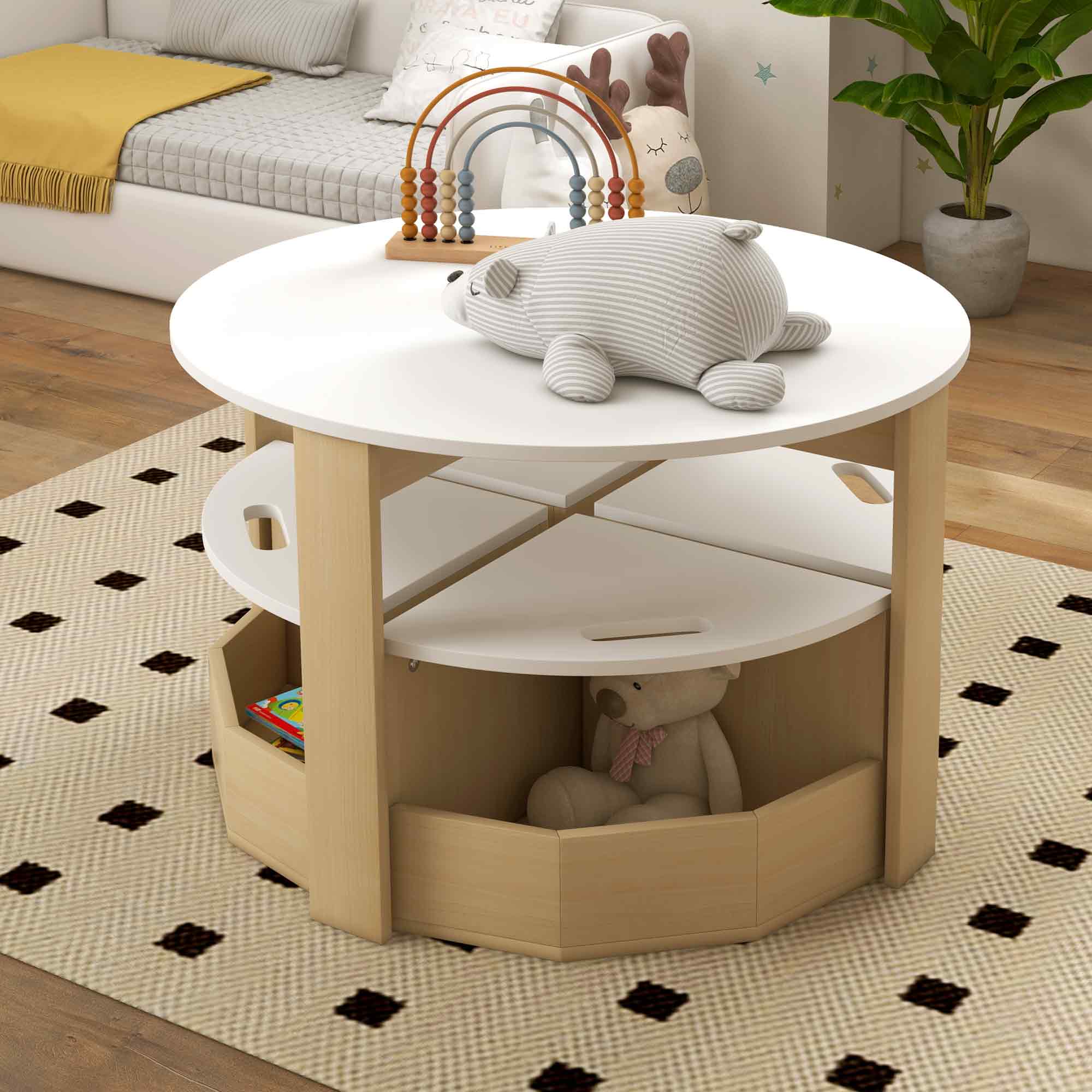 AIYAPLAY Five-Piece Kids Table and Chairs Set with Storage, for Ages 3-8 Years, White