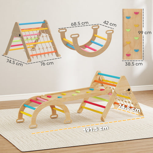 AIYAPLAY 8-in-1 Toddler Climbing Frame, Indoor Play Triangle Set with Slide, Arch and Triangle Ladder, Multicolour