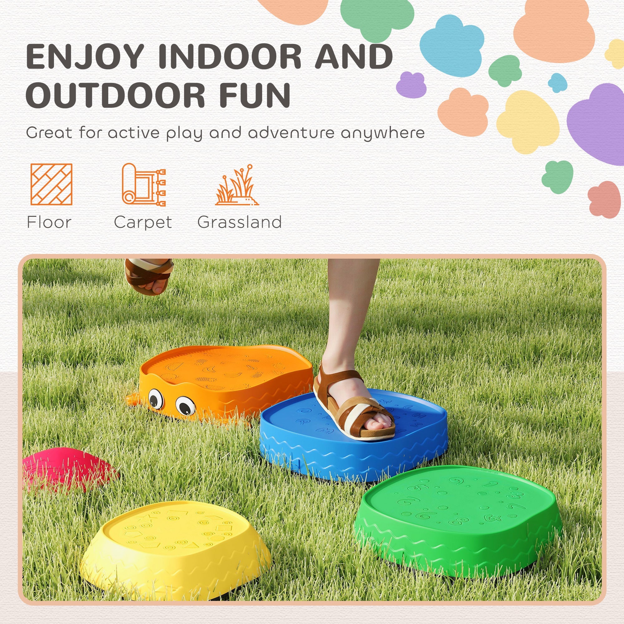 AIYAPLAY 5PCS Sensory Stepping Stones for Toddlers, Frog-Shaped Kids Stepping Stones Set with Anti-Slip Edging for Ages 2-8